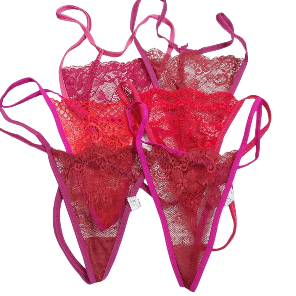 CHUNS New Red Purple Lace Thong Bundle Size Large New Without Tags 6 For $13